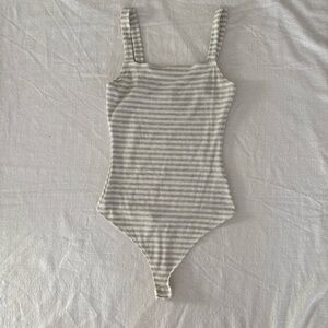 Vici Gray Striped Bodysuit